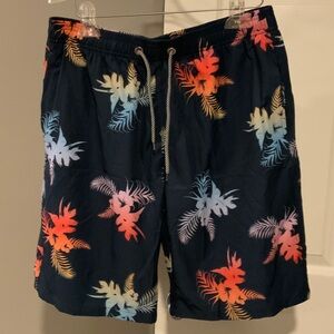 Navy Tropical Print Men's Board Shorts